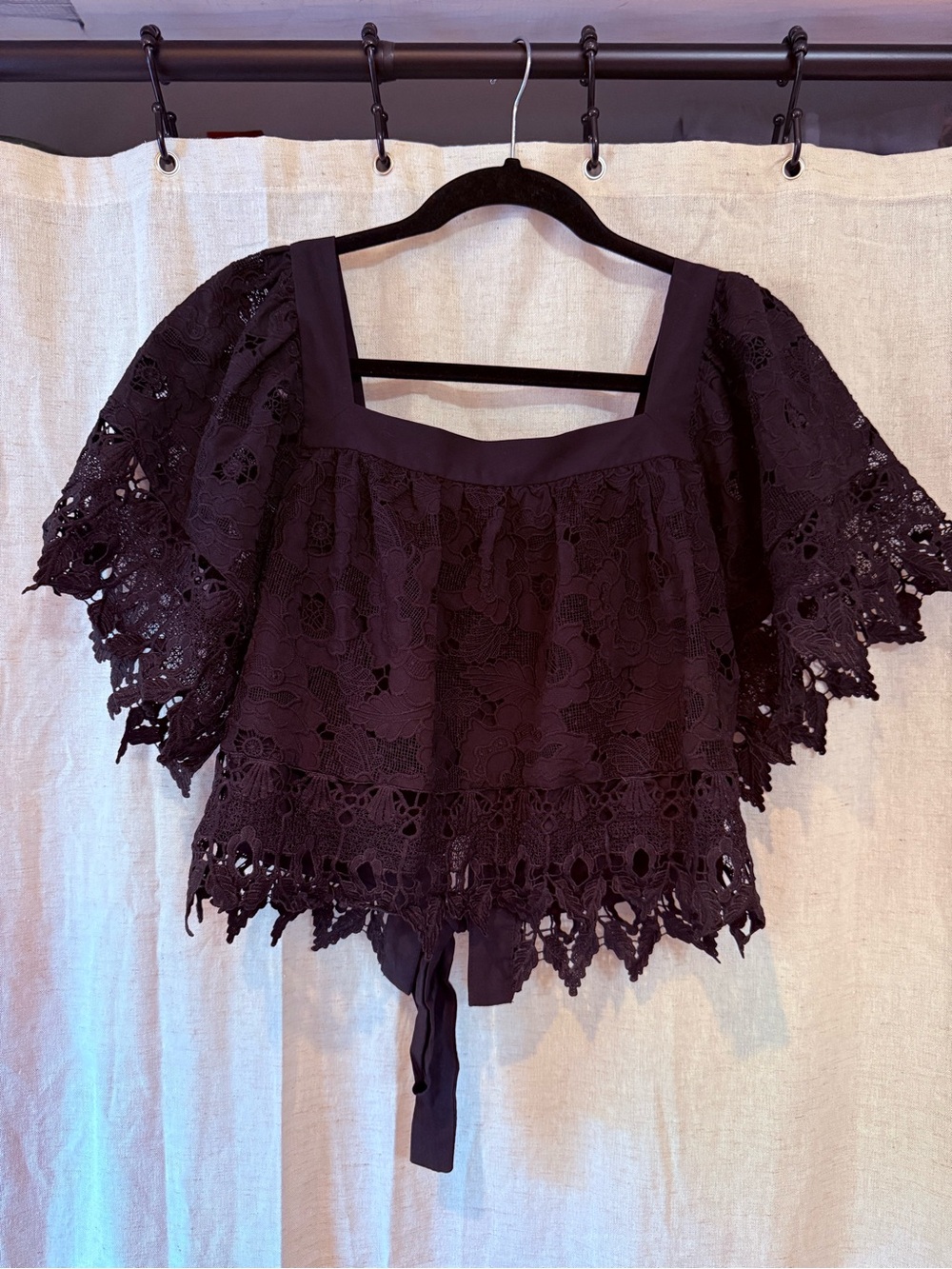 MABLE Lace Square-Neck Crop Top in Black
